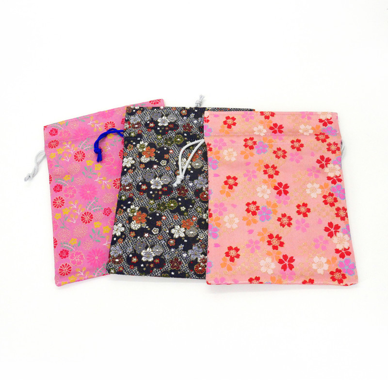 Japanese refillable bag 100% rayon 26.5x20cm, KINRAN, floral motifs