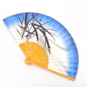 japanischer blau und weiß Fächer 22,5cm für Mann aus Papier und Bambus, HOTARU, Glühwürmchen