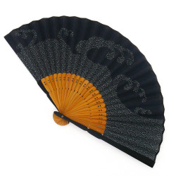 japanischer Fächer dunkelblau 22cm für Männer aus Baumwolle, SEIGAIHA, Wellen