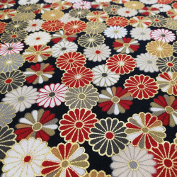 tissu noir japonais en coton chrysanthèmes fabriqué au Japon largeur 110 cm x 1m