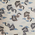 tissu blanc japonais en coton dragon et nuages fabriqué au Japon largeur 110 cm x 1m