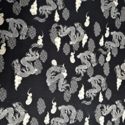 tela japonesa negra, 100% algodón, dragon