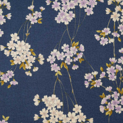 tela japonesa azul, 100% algodón, estampado flores