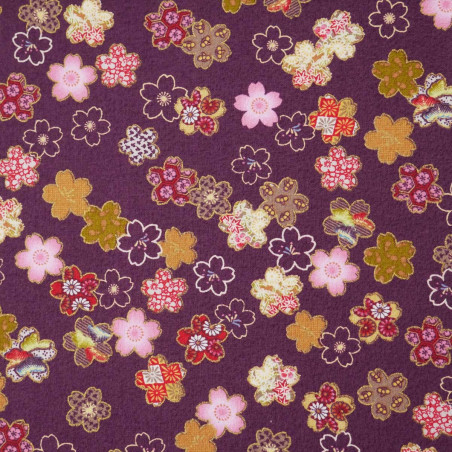 tela japonesa púrpura, 100% algodón, estampado Sakura