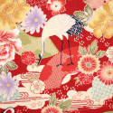 Red Japanese cotton fabric crane and flowers made in Japan width 110 cm x 1m