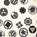 tissu blanc japonais en coton motifs emblèmes fabriqué au Japon largeur 112 cm x 1m