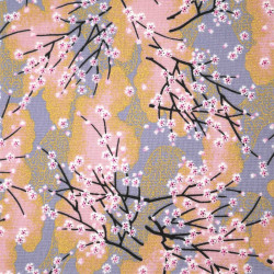Tessuto porpora giapponese, 100% cotone, motivo a fiori piccoli