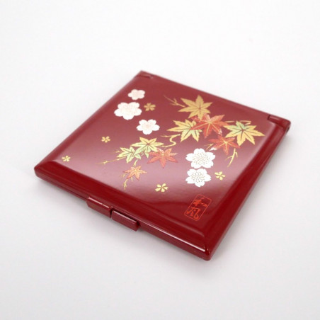 Espejo de bolsillo japonés rojo de resina con motivo otoñal, SYUNJU