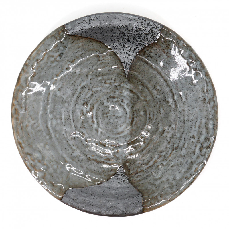 japanese round plate in ceramic, YAMAGASUMI, grey