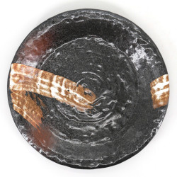 japanese brown round plate in ceramic, SHIROHAKE, white brush