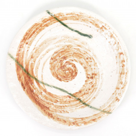 japanese white and orange round plate in ceramic, HISUI, whirlpool