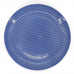 piatto blu rotondo giapponese di ceramica, SEIGAIHA, onde