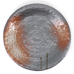 japanese round plate in ceramic, AKISHINO, black rust and white