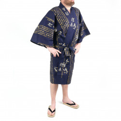 Happi kimono traditionnel japonais bleu en coton kanji général hideyoshi pour homme