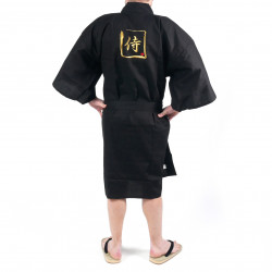 Happi Kimono schwarz Kanji Gold Samurai Baumwolle Shantung Japanisch für Männer