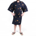 Happi traditional Japanese black cotton kimono with diamond patterns and kanji for men