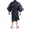 Kimono de algodón negro tradicional japonés Happi con patrones de diamantes y kanji para hombres