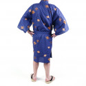Happi kimono traditionnel japonais bleu en coton motifs diamant et kanji pour homme