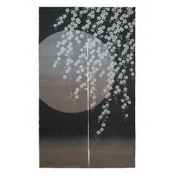 Noren in Hemp, hand painted, SAKURAZUKIYO, Moonlight Cherry