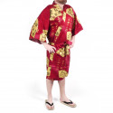 Kimono japonés happi en algodón, rojo, SENSU, abanico dorado