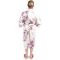 happi kimono giapponese bianco felicei in cotone, TSURU PEONY, gru e peonia