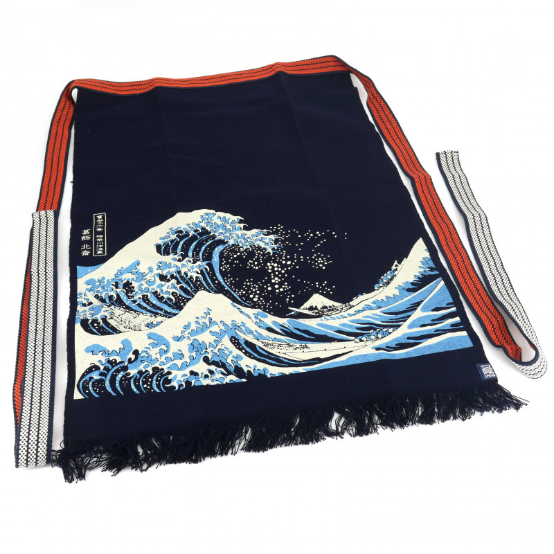 Grembiule tradizionale in cotone giapponese Great Wave, MAEKAKE UKIYOE HOKUSAI