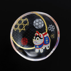 small Japanese mamesara glass plate with dog motif - MAMESARA