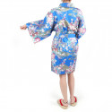 hanten tradicional kimono azul japonés en algodón satinado princesita para mujer