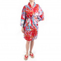 Kimono hanten tradizionale giapponese rosso in raso di cotone per principessa da donna