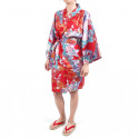 hanten kimono rojo japonés tradicional en algodón satinado princesita para mujer