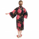 Happi traditioneller japanischer Kimono aus schwarzer Baumwolle und Pfingstrose für Frauen
