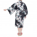Happi traditionelle japanische schwarze Baumwolle Kimono weiße Kirschblüten für Frauen