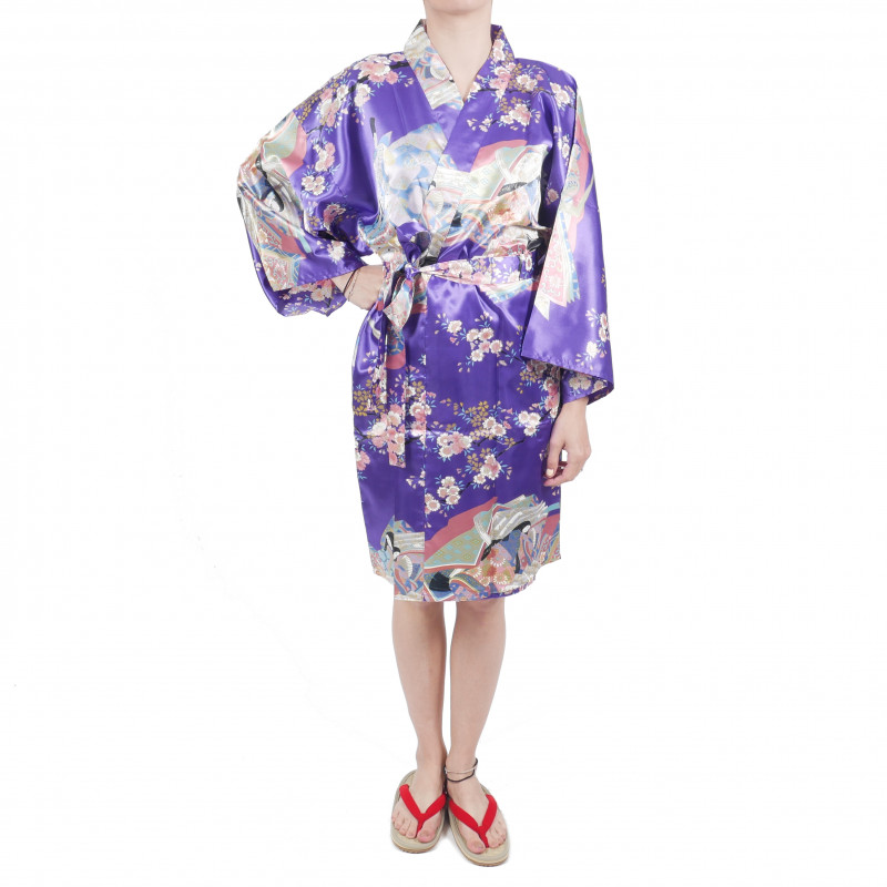 hanten kimono traditionnel japonais violet en polyester dynastie sous les fleurs de cerisier pour femme