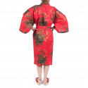 Happi traditionelle japanische rote Baumwollpfingstrose und Fluss Kimono für Frauen