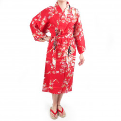 happi kimono traditionnel japonais rouge en coton princesse cerisier pour femme