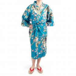 happi kimono traditionnel japonais turquoise en coton princesse cerisier pour femme