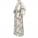 Japanese traditional white cotton yukata kimono bamboo and sparrow for women