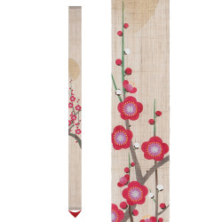 Fino tapiz de cáñamo japonés pintado a mano, AKATOKI NO UME, ciruela de la mañana