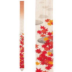 Fino tapiz japonés en cáñamo, pintado a mano, MOMIJIGARI, hojas de otoño