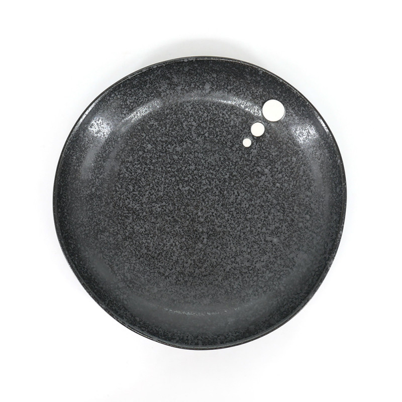 piatto fondo giapponese in ceramica nera, DOT, pois bianchi, prodotto in Giappone