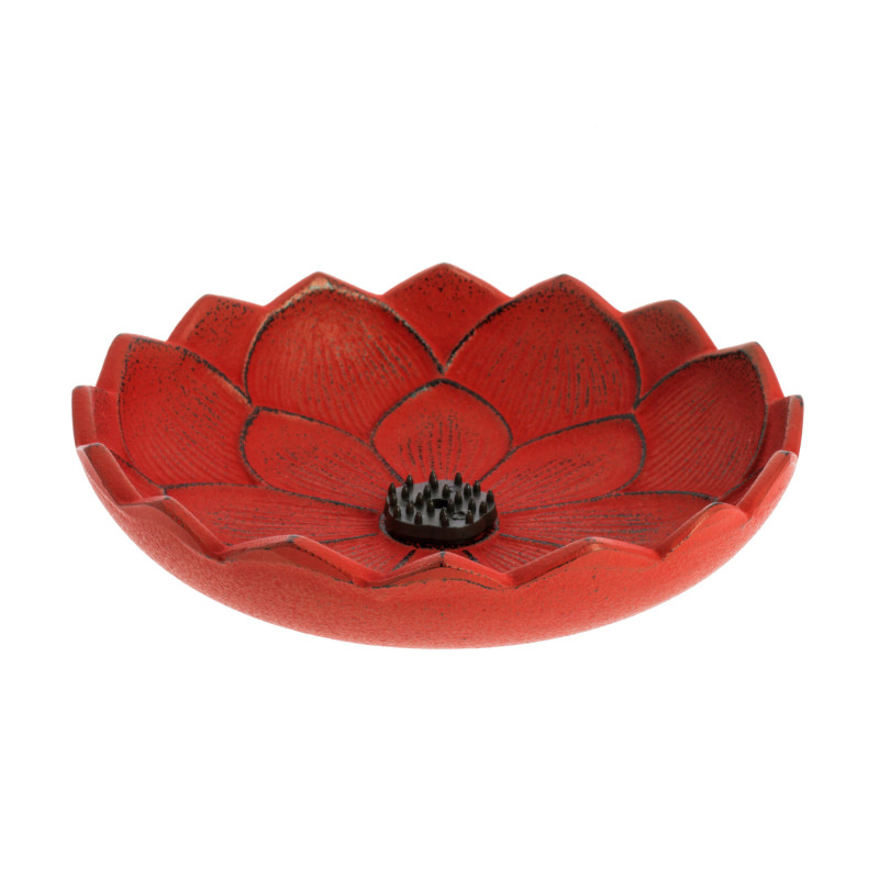 Japanese red cast iron incense burner, IWACHU LOTUS, lotus flower
