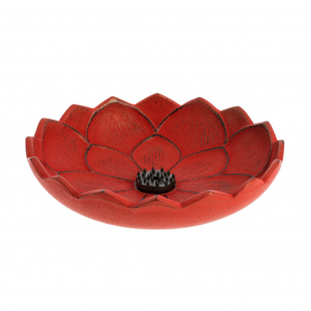Quemador de incienso japonés rojo de hierro fundido, IWACHU LOTUS, flor de loto