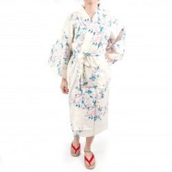 happi tradicional kimono de algodón blanco japonés flores de cerezo blancas para mujeres