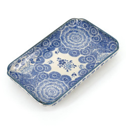 Japanese blue plate rectangular ceramic- HANA KARAKUSA
