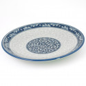 japanese round plate in ceramic, KARAKUSA SEIGAIHA, waves