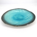 Japanese round ceramic plate, LAGOON, turquoise blue