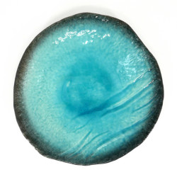Japanese round ceramic plate, LAGOON, turquoise blue