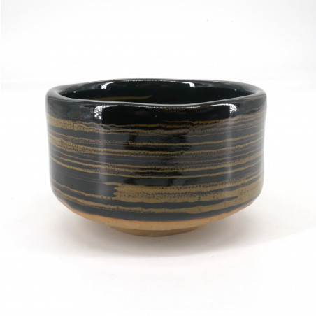 Japanese tea ceremony bowl - chawan, KURO, black and spiral