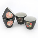 japanese black 4 cups set with circle YUZEN