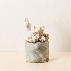 Vaso giapponese in argilla, BEJUGURE, grigio e beige